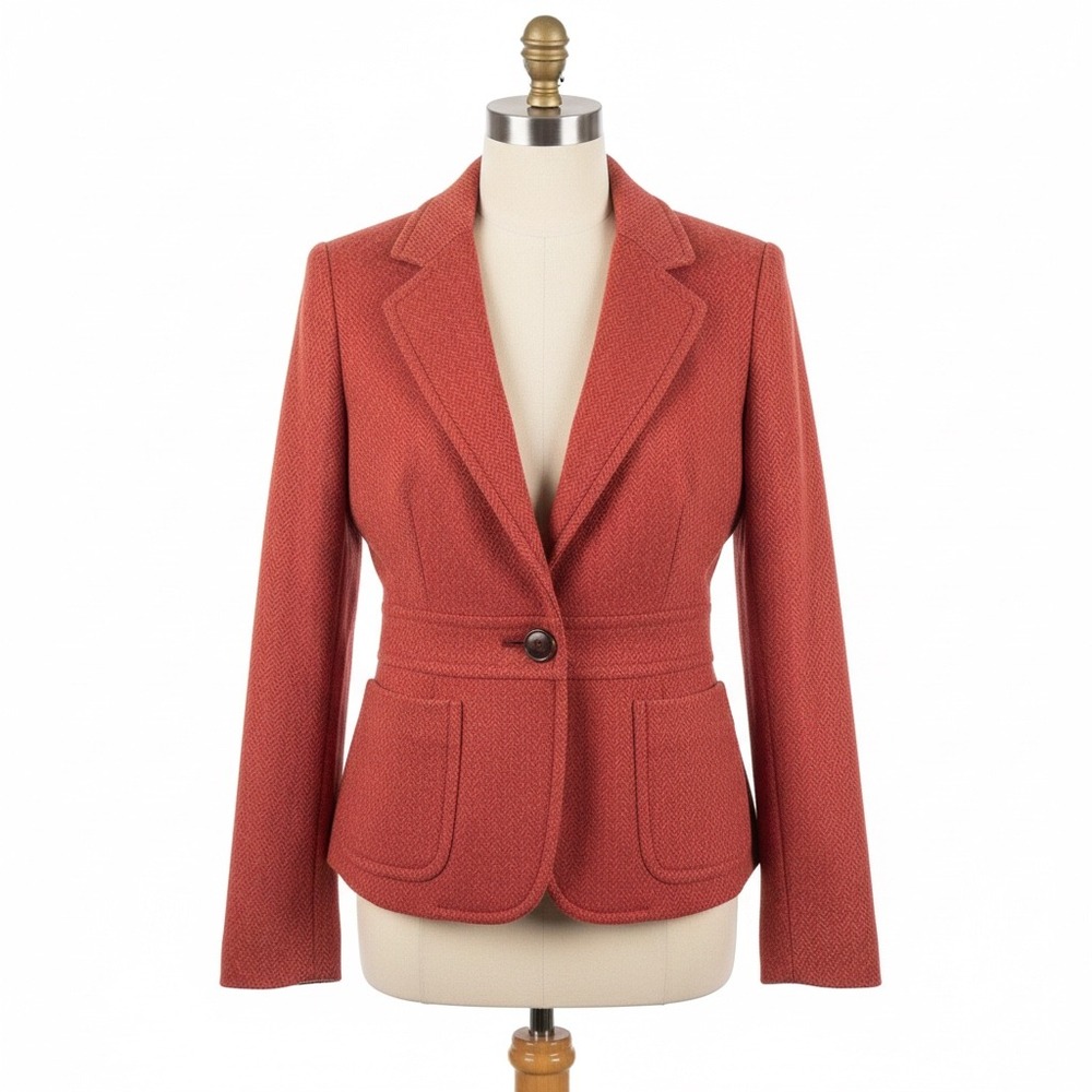LL Bean Blazer Jacket Size 4 Red‎ Tailored Preppy Heritage Career Classic Chic